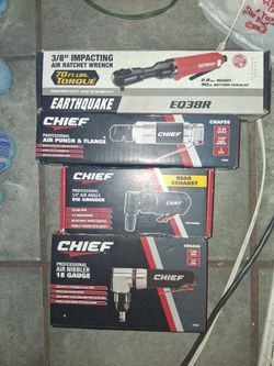 Earthquake 3/8" Impacting Air Ratchet Wrench 70ft. Lbs. Torque - Chief Professional Air Punch & Flange - Professional 1/4" Air Angle Die Grinder