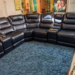 New Navy Blue Recliner Sectional Couch Only $50 Down Payment 