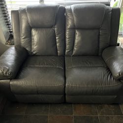 Faux Leather Gray Reclining Loveseat 
