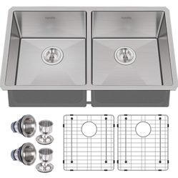 hykolity 33-inch Undermount 50/50 Double Bowl 16 Gauge Stainless Steel Kitchen Sink