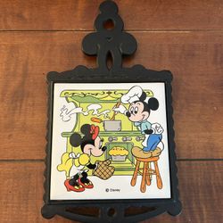 Disney Mickey & Minnie Mouse Cast Iron Trivet Hot Plate 9” x 5” 