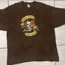Y2K Peanuts Snoopy Brown Girls Love Bad Boys Biker T Shirt 2XL