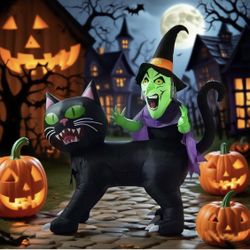 Witch And Cat Halloween Inflatable 