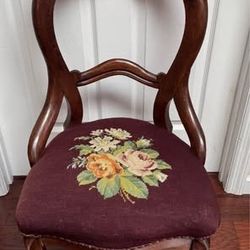 Vintage Decorative Accent Chair with Needlepoint Floral Design see pics for measurements just $25