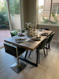 Wood and Metal Dining Table with 6 chairs