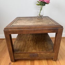 Vintage Solid Wood End Table w/ Drawer and Shelf