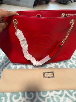 Soho Red Leather Chain Tote Bag