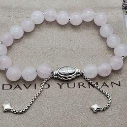 David Yurman Sterling Silver Spiritual Beaded Rose Quartz Bracelet 