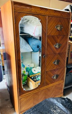 Vintage 1930s Art Deco Waterfall Chifforobe / Wardrobe Dresser