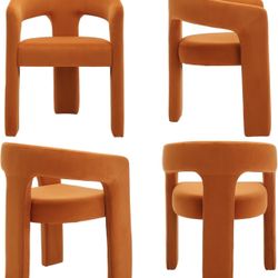 Set of 4 Modern Velvet Fabric Upholstered Dining Chairs with Open-Back, Cute Barrel Side Chairs Kitchen Armchair Accent Chairs for Dining Room Bedroom