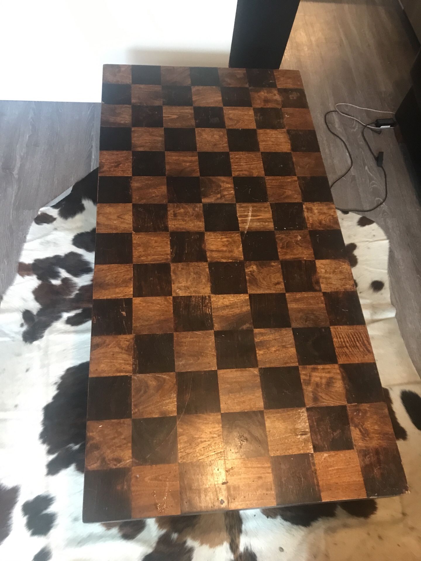 Crate and barrel all wood checkered coffee table
