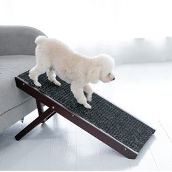 Tall Adjustable Pet Ramp - Wooden Folding Portable Dog & Cat Ramp Perfect for Bed and Car