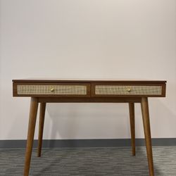 Mid-Century Modern Wooden Desk With Drawers