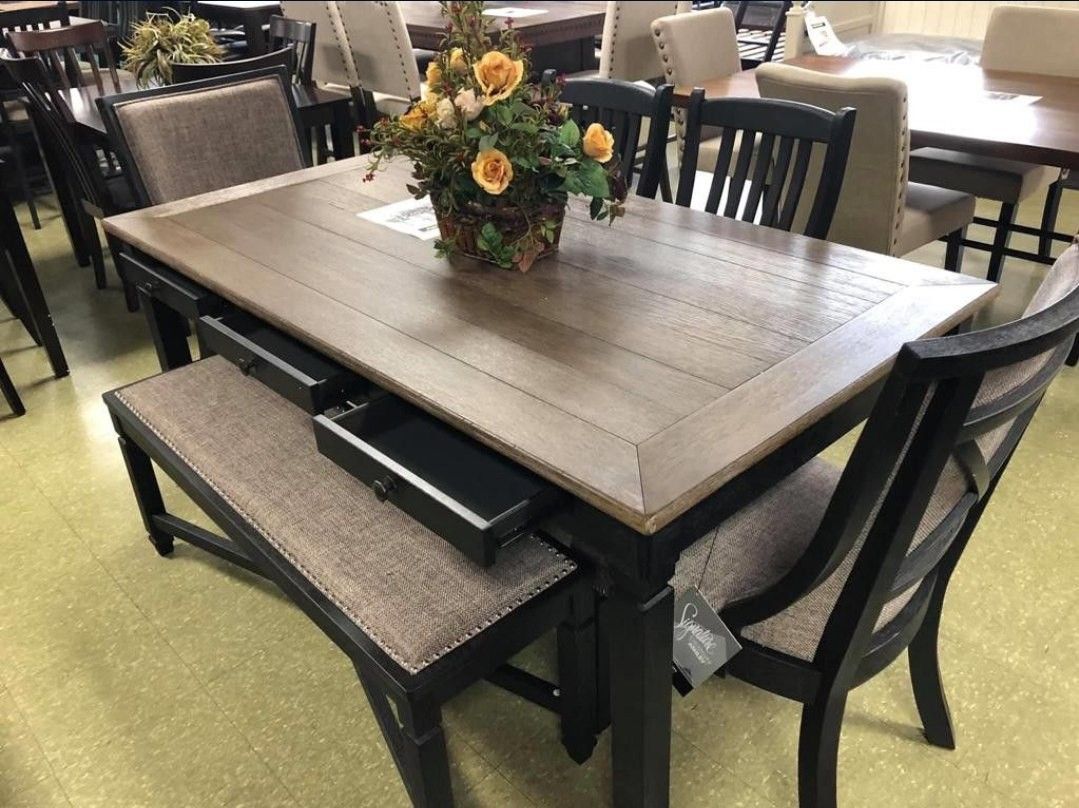 🔥 Tyler Creek Dining Table And 4 Chairs And Bench | Diningg Room Setss | Table | Chairs | Bench  💸 Best Price⚡️Lawn&Garden, Garden Furniture | Patio