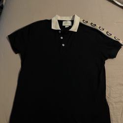 Gucci Black Polo Shirt With Gucci Stripe on Sleeve T-shirt Size M