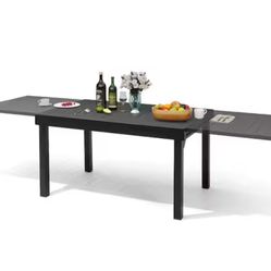 106.2 in. Extra Large Extendable Outdoor Dining Table Rectangular Aluminum Patio Furniture in Black