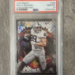 2024 Topps Finest Refractor #282 Brock Bowers Raiders RC Checkboard PSA 10