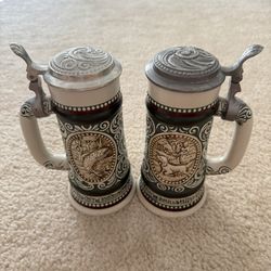 Vintage 1978 Avon Beer Stein Set - "Rainbow Trout" & "English Setter" by Ceramarte Brazil