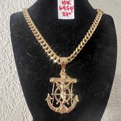 10K Yellow Gold 🇨🇺 Links Chain and Pendant For Wedding 64.5Gr 27 Inches Long 