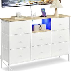 Dresser for Bedroom, Fabric Dresser with Power Outlets and LED Lights, TV Stand for up to 60 Inch TVs, 25 Colors, 11.8 x 47.2 x 31.3 Inche