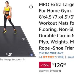 MRO Extra Large Exercise Mat For Home Gym, 8'x4.5'/7'x4.5'/6'x4.5'(7mm) Workout Mats for Gym Flooring, Non-Slip, Extra Thick Durable Cardio Mat, Ideal