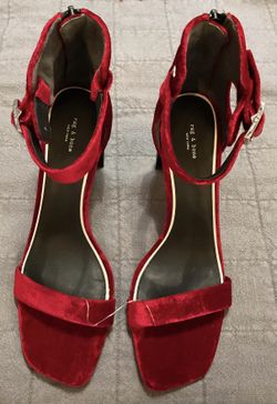 NEW Rag & Bone Ellis Ankle Strap Red Velvet Open Toe Heels Shoes Sz 41 EU/10.5 US. -