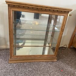 Oak Curio Cabinet with a Light 2glass Shelves And Glass Side Doors