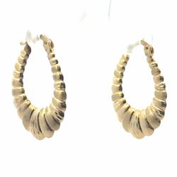 Woman’s Ladies 10k Yellow Gold 1.25” Inch Scallop Shrimp Oval Hoop Earrings GP3120429