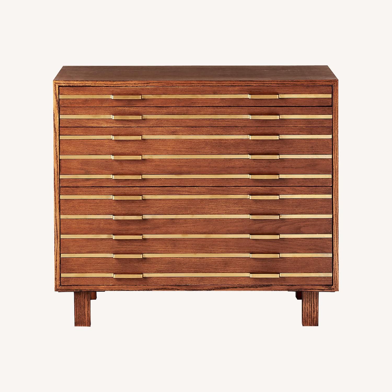 Fred Segal for CB2 Brass Inlay Oak Wood File Cabinet