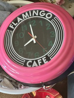 2 vintage Neon clocks pink flamingo
