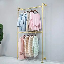 Industrial Pipe Clothes Rack, Wall Mounted Black Iron Garment Bar, Multi-Purpose Hanging Rod for Closet Storage (Gold)
