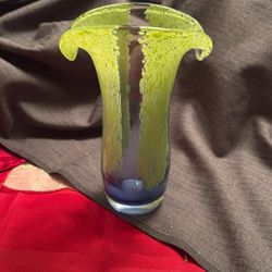 Art Glass Vase Green And Blue Hand Blown 