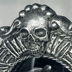 11" Gothic Style Tabletop Vanity Mirror Silver Wash Resin Skull Bones Halloween