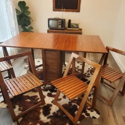 Vintage Mid Century Modern Drop Leaf Table + 4 Foldable Chairs