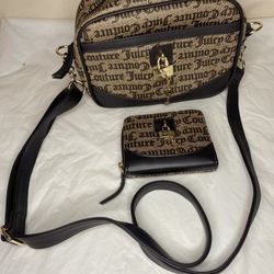 Juicy Couture Eastside Westside Crossbody Bag Wallet wristlet Heart locket Brown 