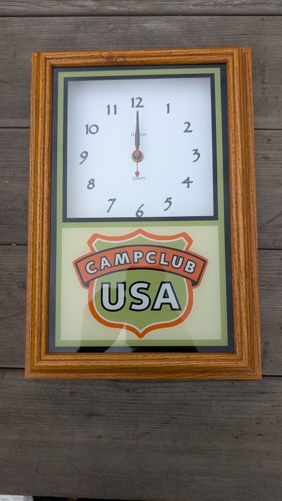 Hanover Quartz 10x14 CampClub USA Wall Clock with Wooden Frame Vintage Style