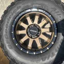 17” Raceline  Rims And Bfg Tires In Very Good Condition Fits Silverado Tacoma 4Runner Sierra Yukon Tahoe New Tundras Ford Bronco 6x139.7 Offset 0 