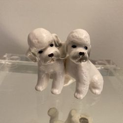 Vintage porcelain figurine: 2 poodle puppies  Numbered  Like new 2” high