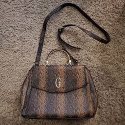 Two Tone Brown Guess Faux Leather Snakeskin Handbag/Crossbody Purse