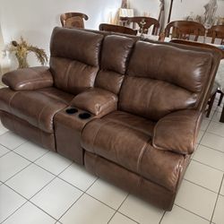 Brown Leather reclining Couch
