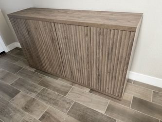 Wood-Tone Sideboard Cabinet with Fluted Doors