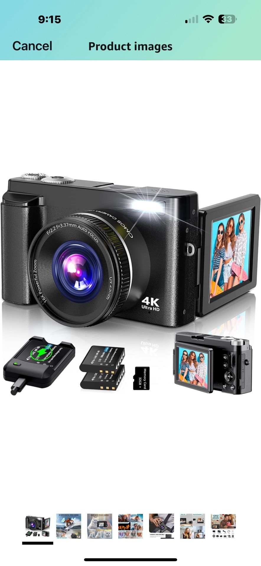 4K Digital Camera for Photography Autofocus, 2024 Latest 48MP Vlogging Camera for YouTube with SD Card, 2 Batteries, 3" 180°Flip Screen Compact Travel