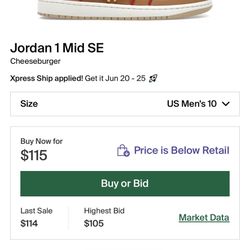Jordan 1 Cheese Burger 