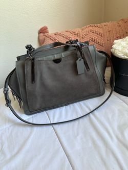 Coach Gray Suede and Leather Satchel