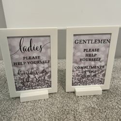 Wedding Compliments Of The Bride Groom Bathroom Basket Signs 