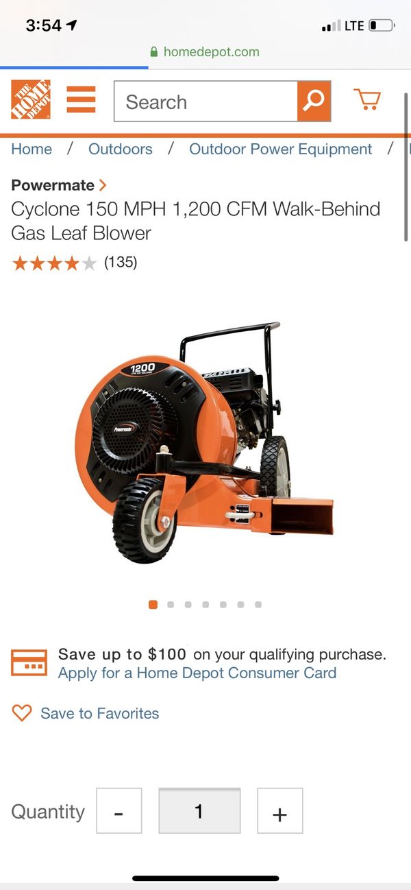 Powermate Cyclone 150 MPH 1,200 CFM WalkBehind Gas Leaf Blower for