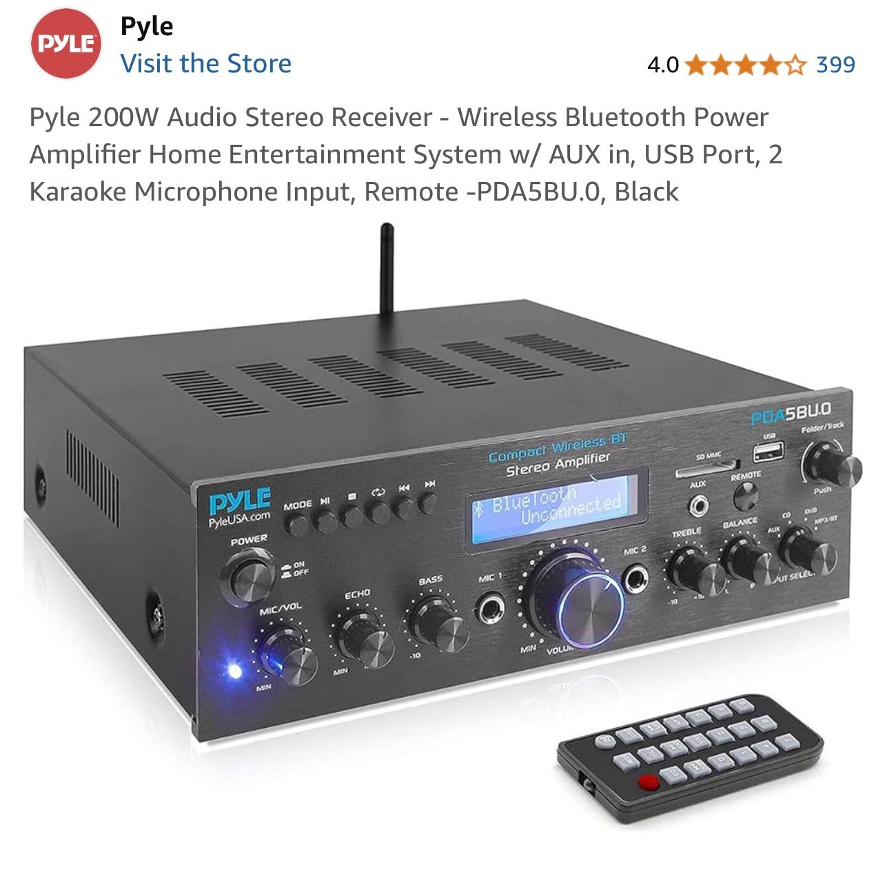 Pyle 200W Audio Bluetooth Amplifier