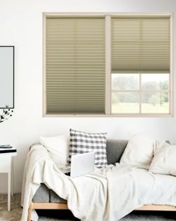 36 x 64 Light Filtering Polyester Pleated Shades in Camel - NEW