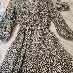 New. H&M Women's LARGE Long Sleeve Lightweight Spring Dress Black & White