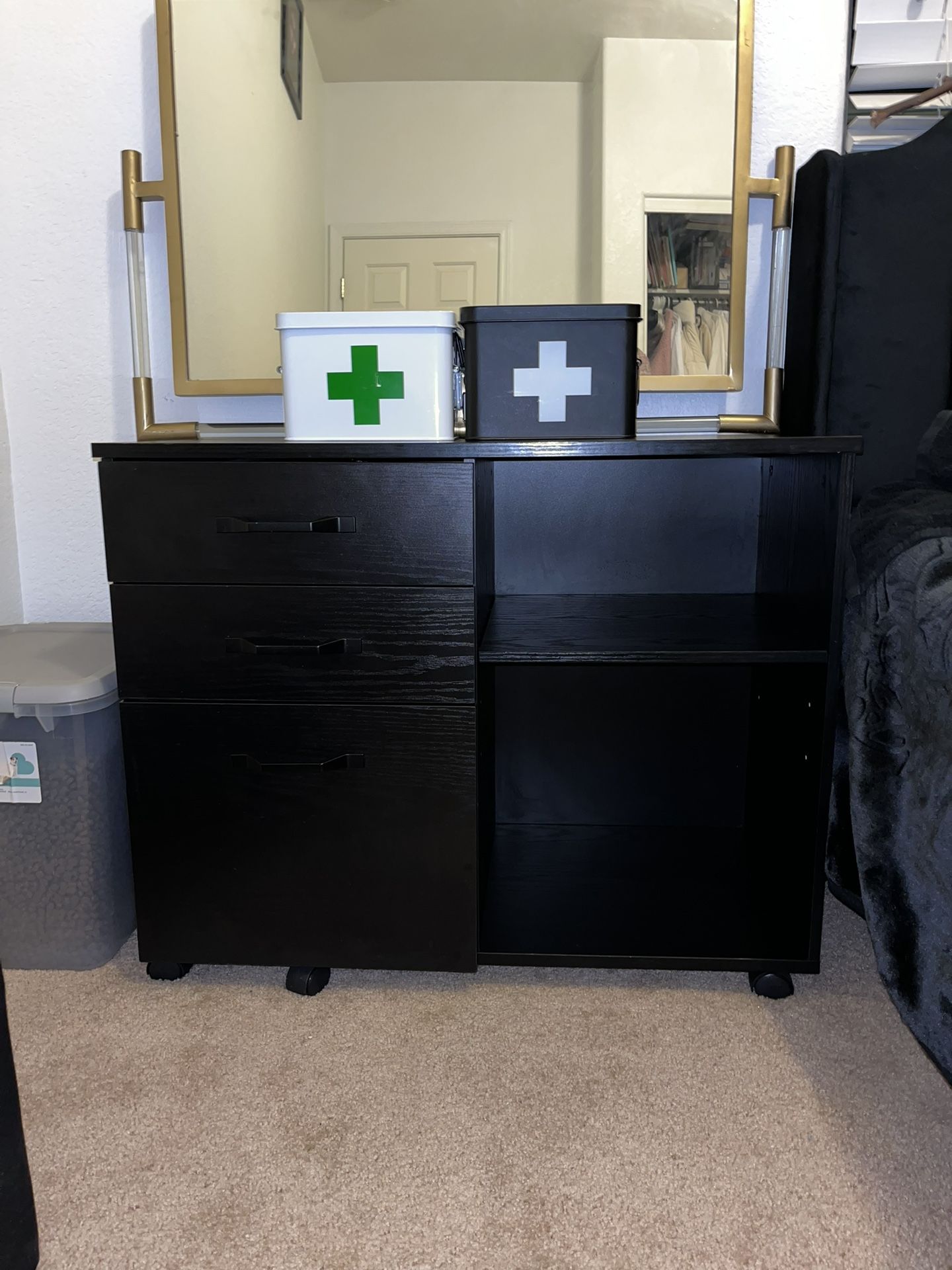 3 Drawer Mobile File Cabinet, Printer Stand with Open Shelves for home office, Black